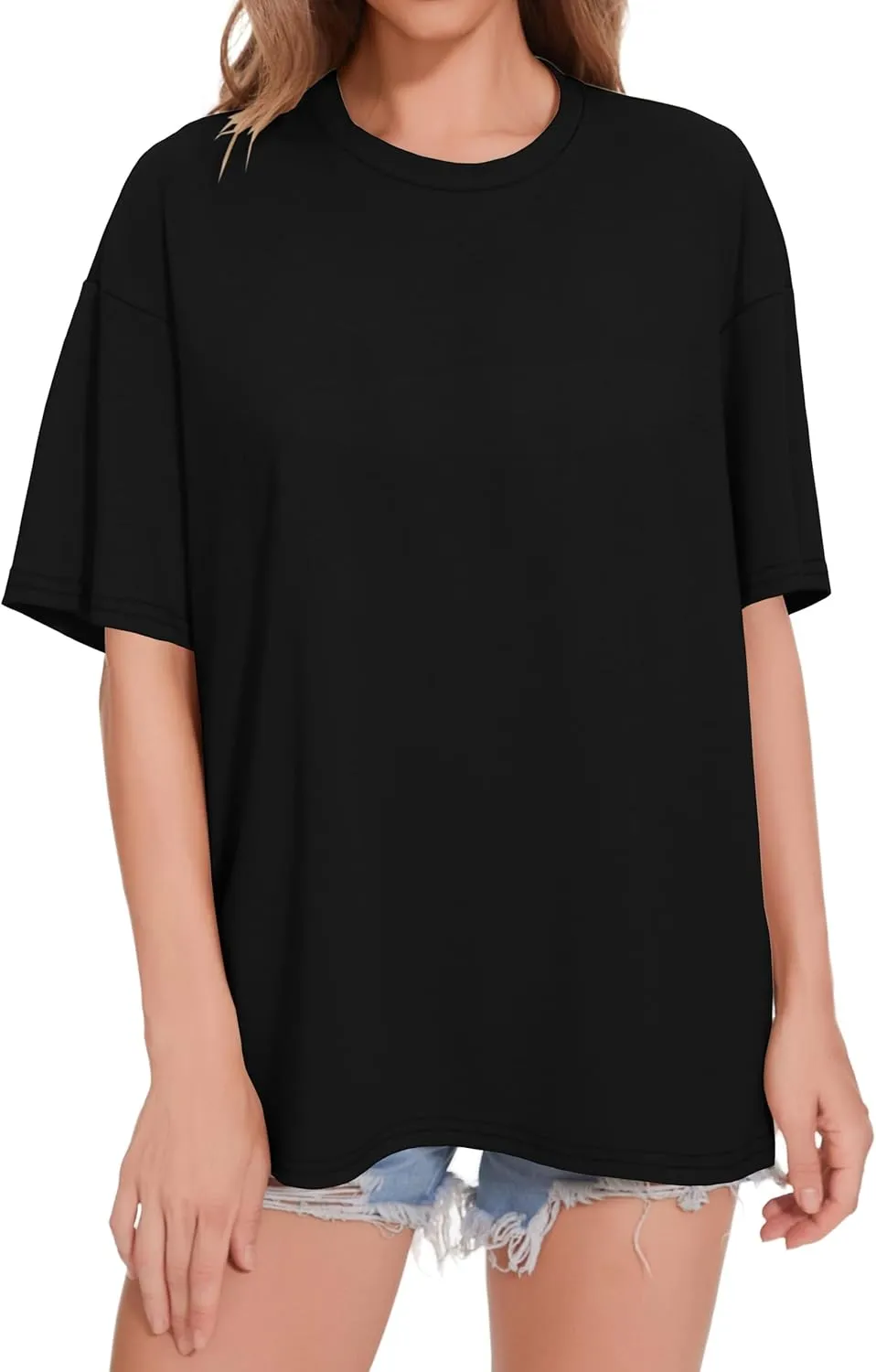 ADOREJOY Oversized Tshirts for Women Crewneck Summer Short Sleeve Loose Graphic Basic Tees