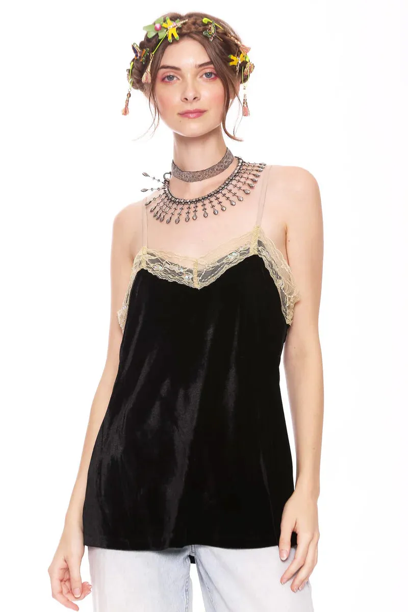 Aratta, Velvet, strapped camisole with beaded trim in black