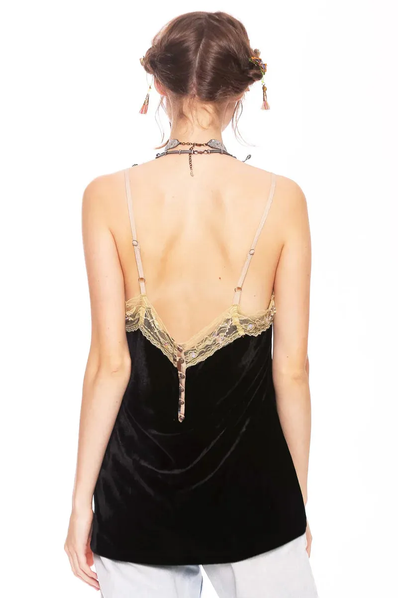 Aratta, Velvet, strapped camisole with beaded trim in black