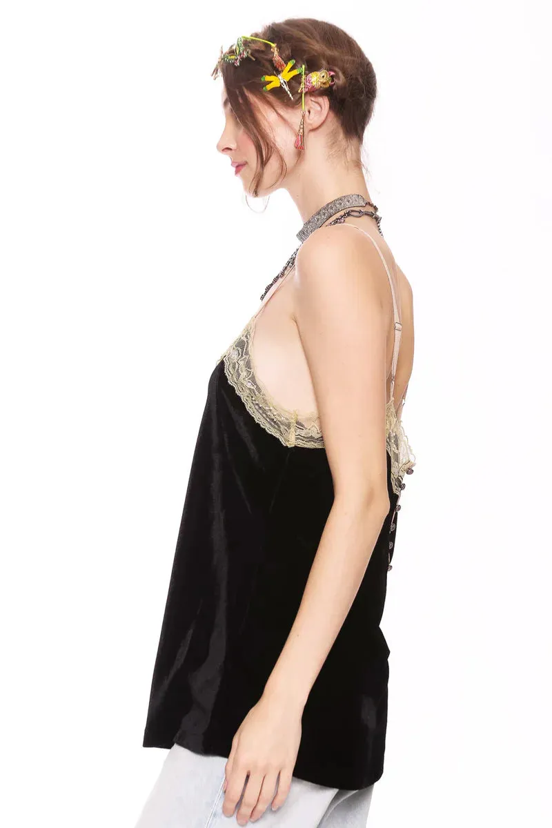 Aratta, Velvet, strapped camisole with beaded trim in black