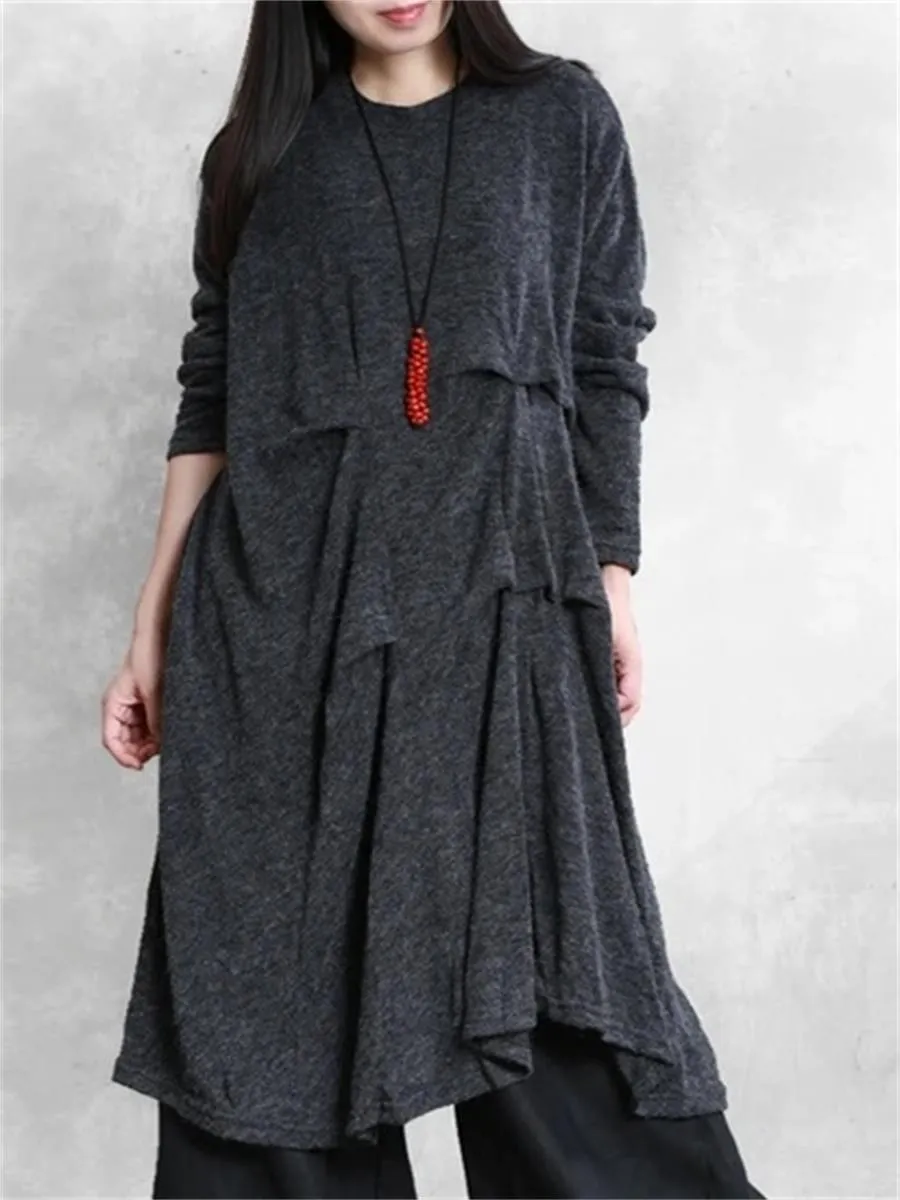 Autumn And Winter Ladies Casual Pleated Sweater Dress
