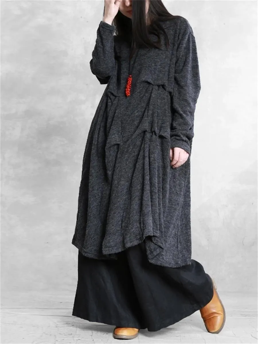 Autumn And Winter Ladies Casual Pleated Sweater Dress