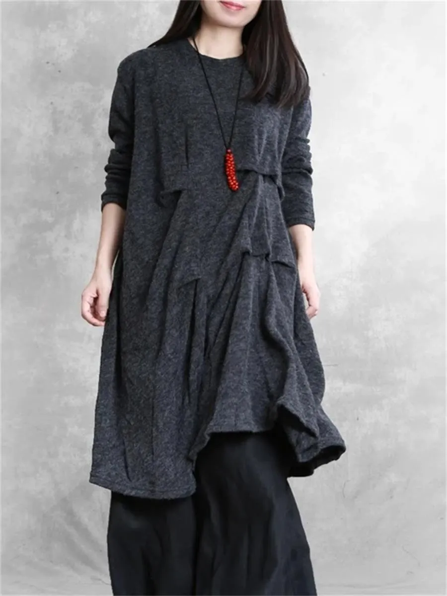 Autumn And Winter Ladies Casual Pleated Sweater Dress
