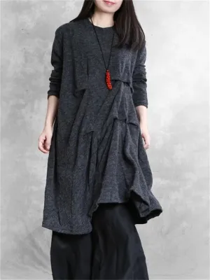 Autumn And Winter Ladies Casual Pleated Sweater Dress