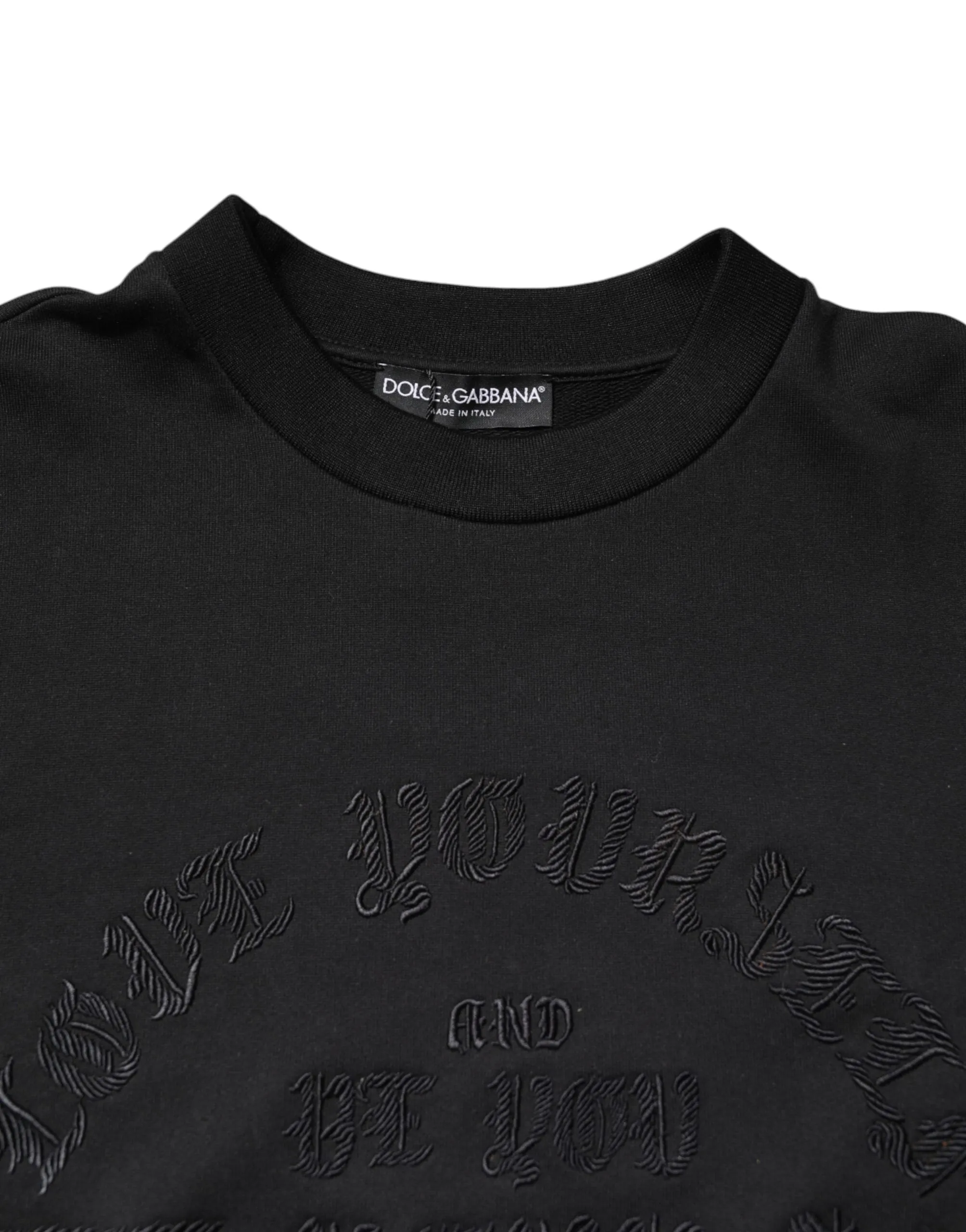 Black Embroidered Crew Neck Pullover Sweater