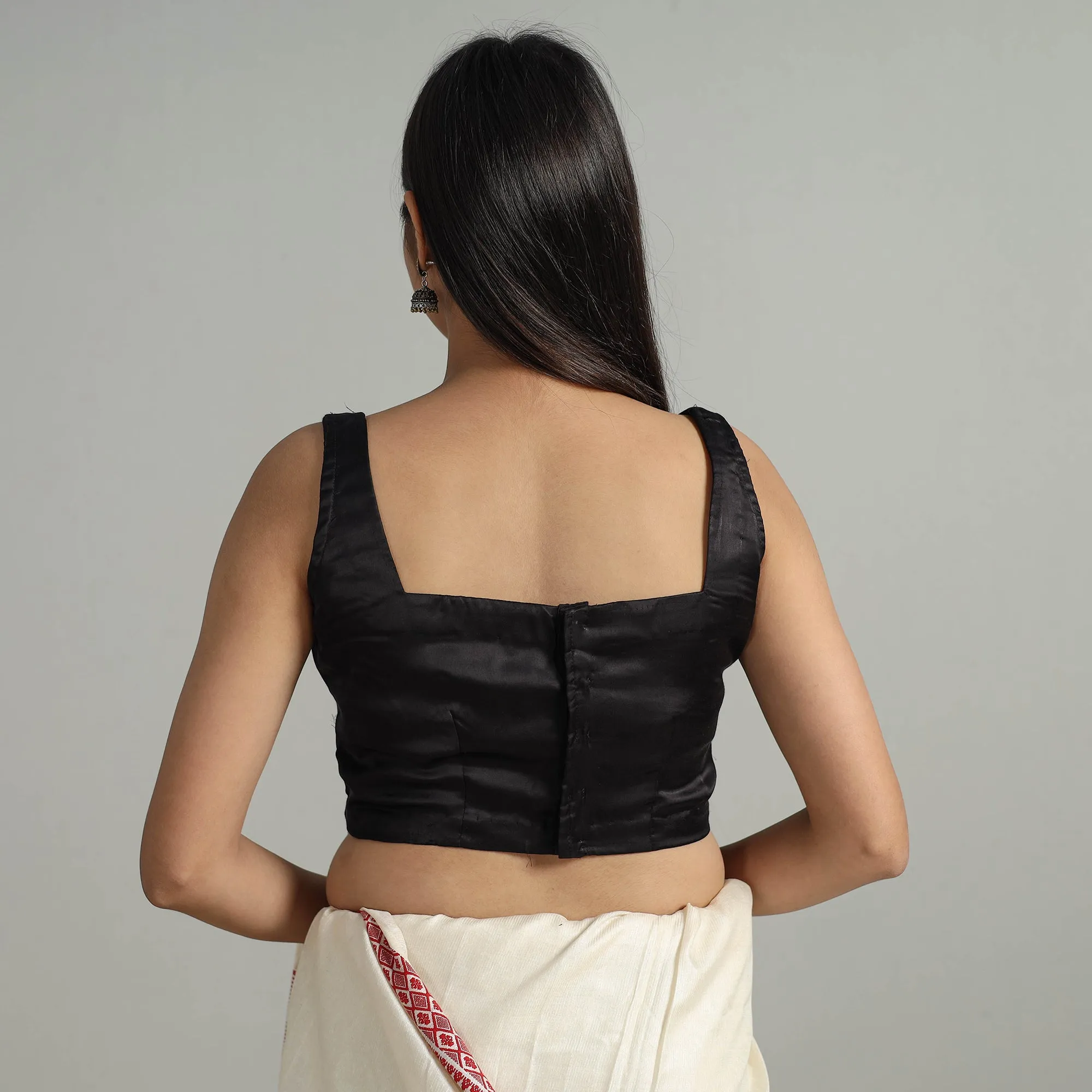 Black - Modal Silk Plain Stitched Blouse 09