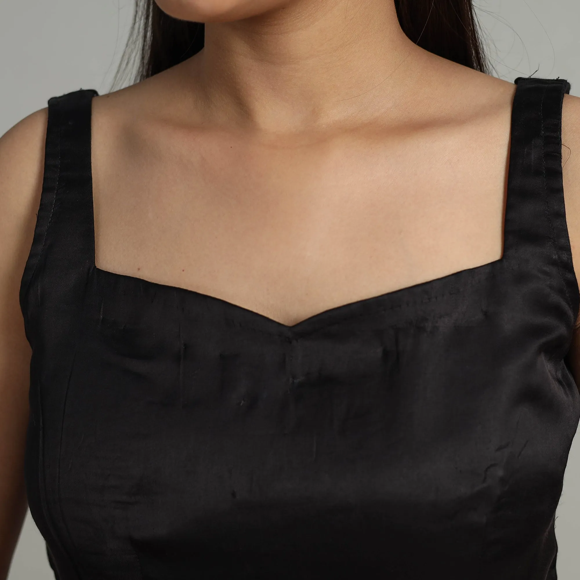 Black - Modal Silk Plain Stitched Blouse 09
