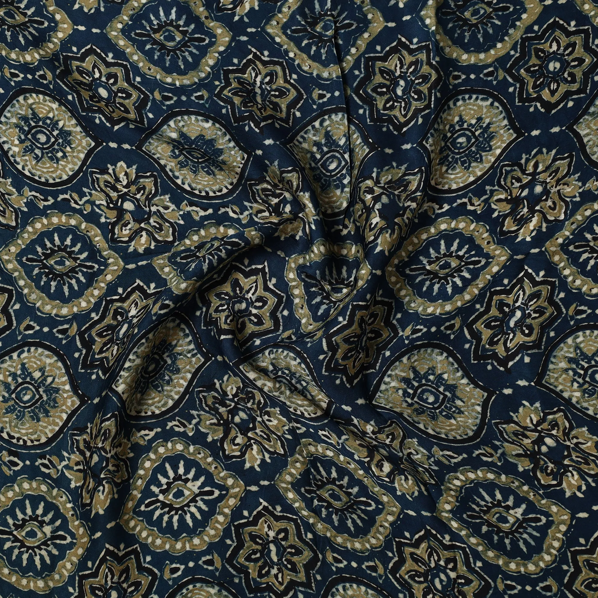 Blue - Ajrakh Hand Block Printed Modal Silk Precut Fabric (0.7 meter) 52