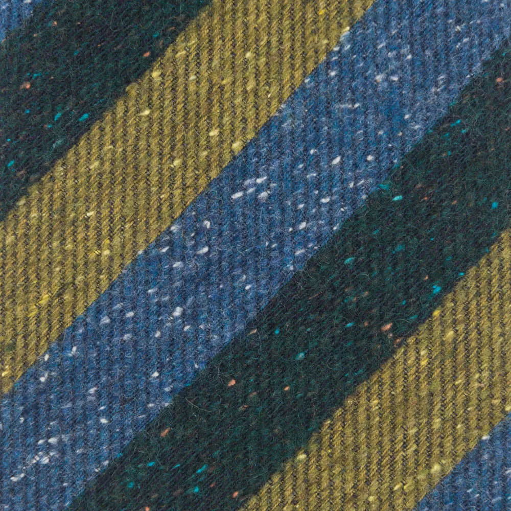 Blue and Green Donegal Stripe Cotton Silk Wool Tie