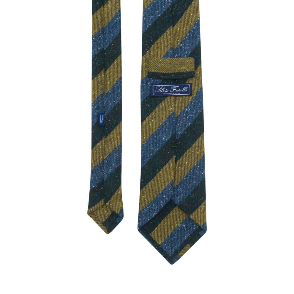 Blue and Green Donegal Stripe Cotton Silk Wool Tie
