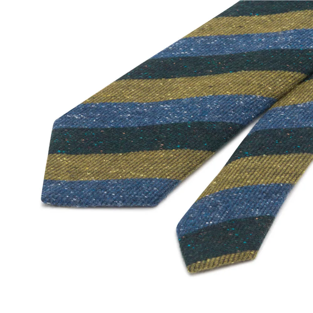 Blue and Green Donegal Stripe Cotton Silk Wool Tie