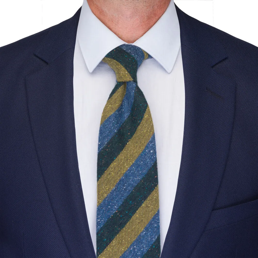 Blue and Green Donegal Stripe Cotton Silk Wool Tie