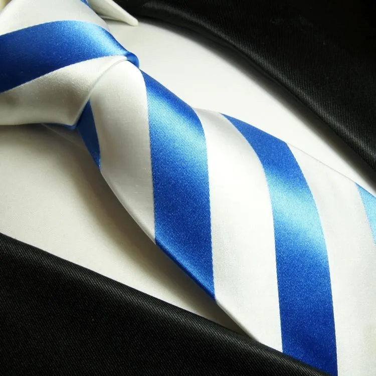 Blue and White Block Striped Silk Tie and Accessories