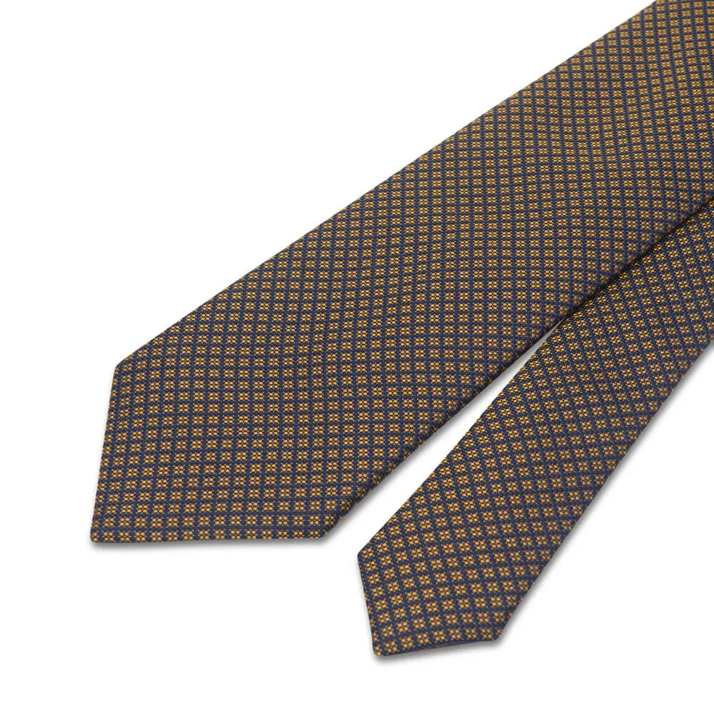 Blue and Yellow Classic Geometric Motif Woven Silk Tie