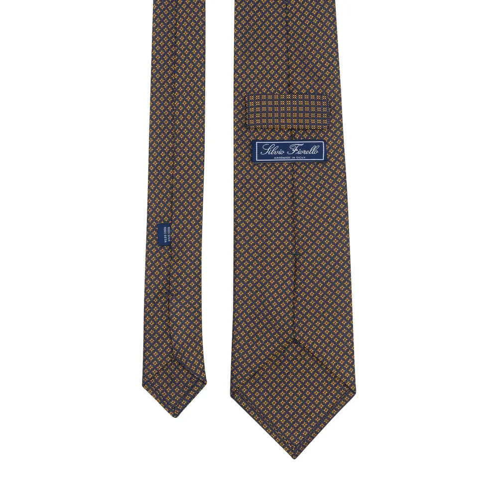 Blue and Yellow Classic Geometric Motif Woven Silk Tie