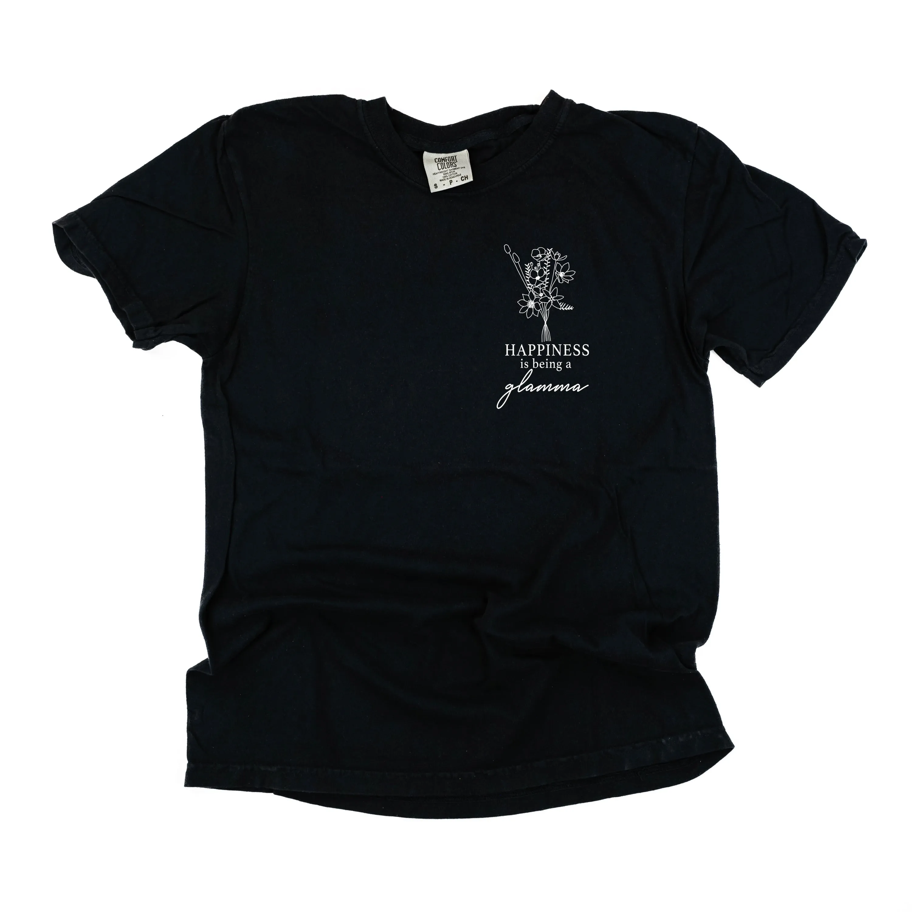 Bouquet Style - Happiness is Being a GLAMMA - SHORT SLEEVE COMFORT COLORS TEE