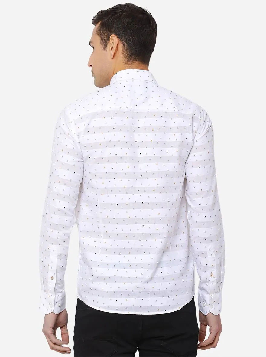 Bright White Printed Slim Fit Casual Shirt | Greenfibre