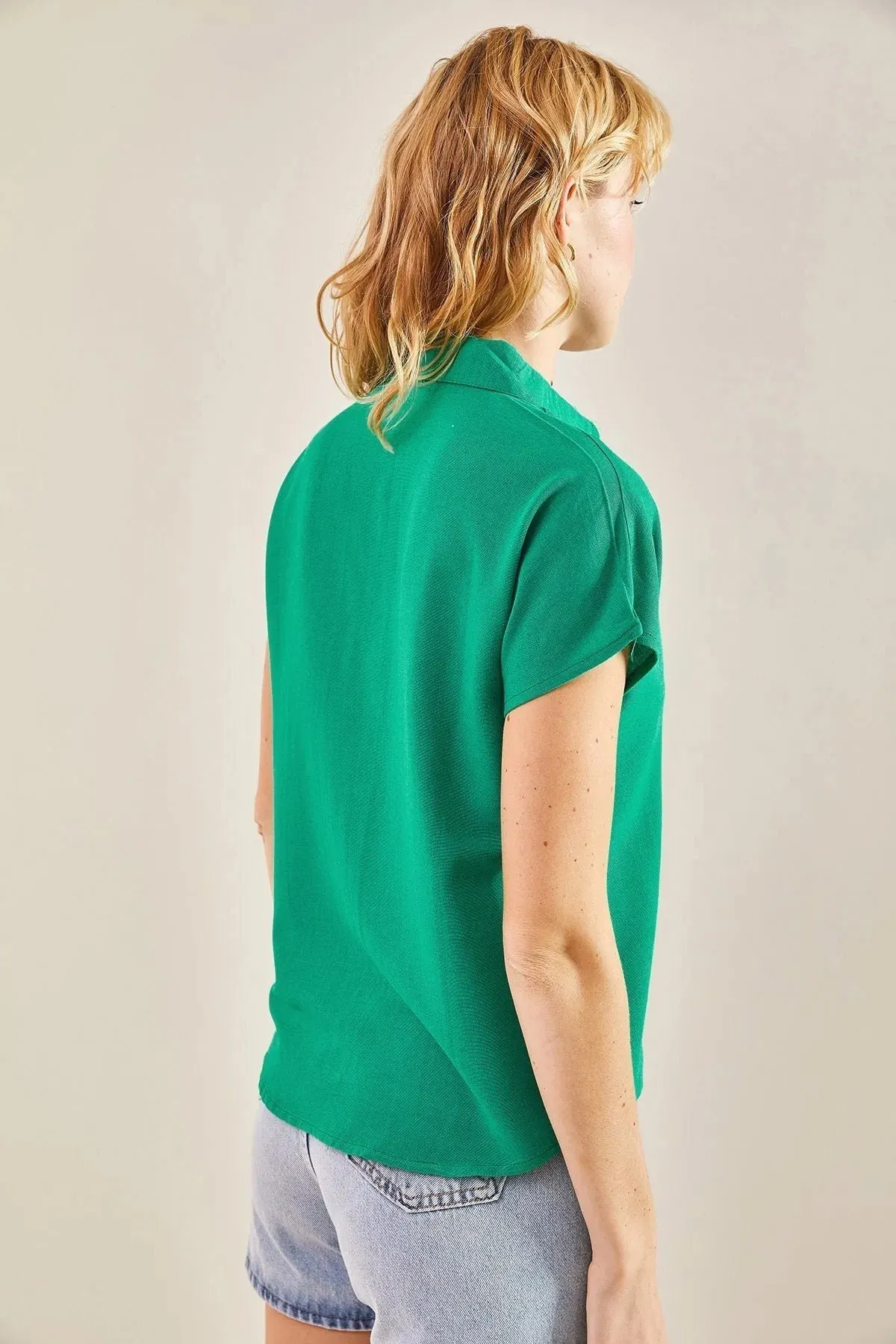 Camel Linen Short Sleeve Blouse