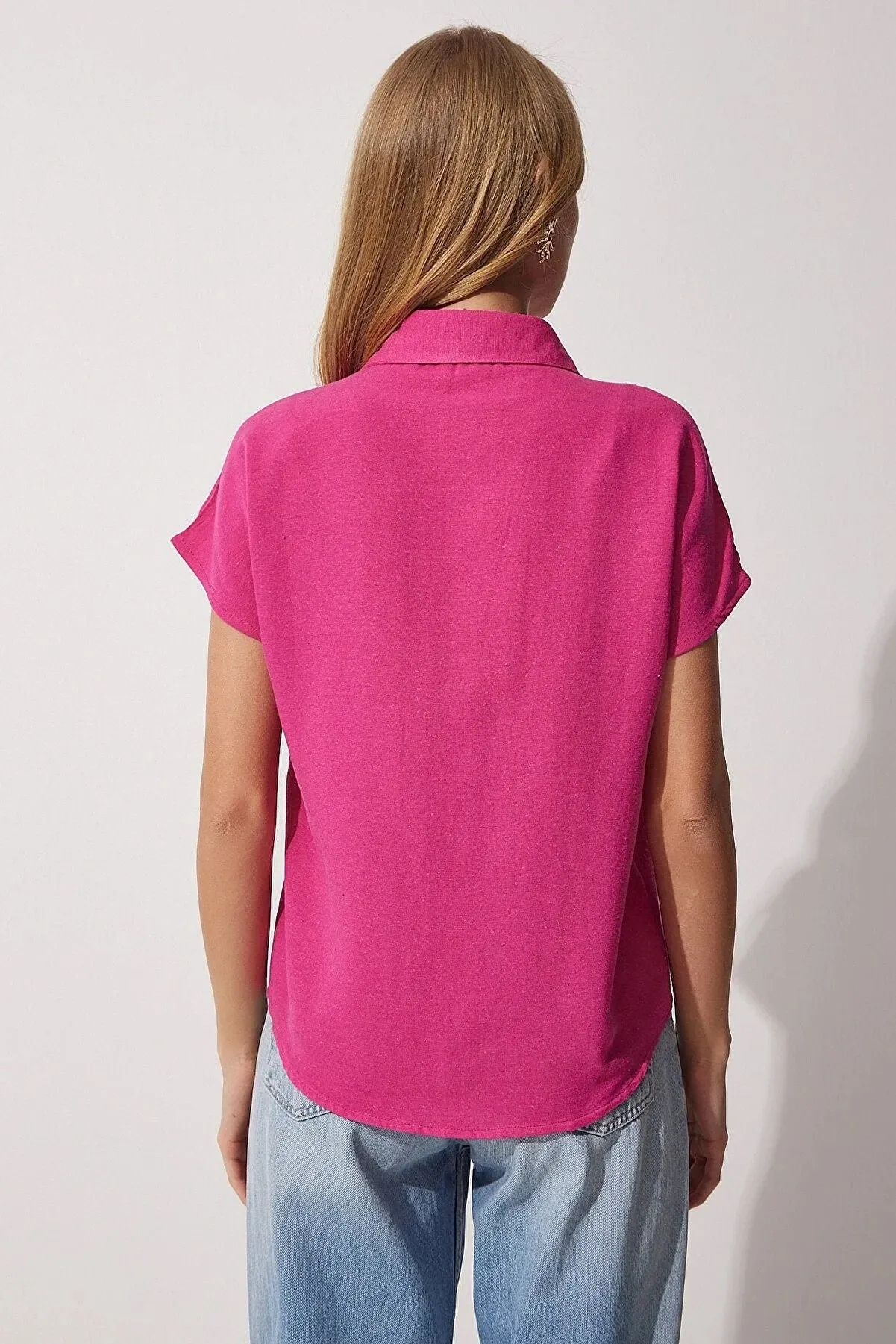 Camel Linen Short Sleeve Blouse