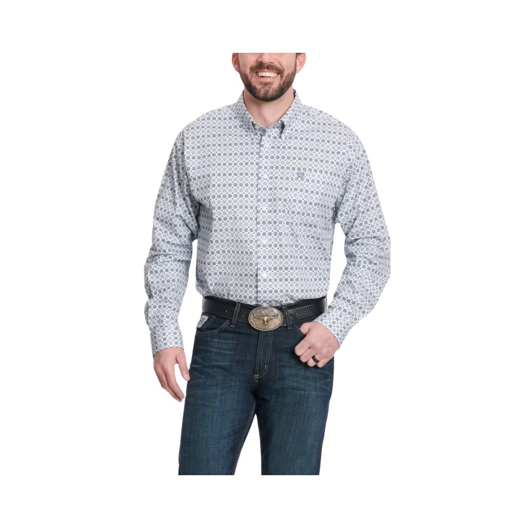 Cinch Men's Cornflower Geo Print Long Sleeve Western Blue & Black Shirt