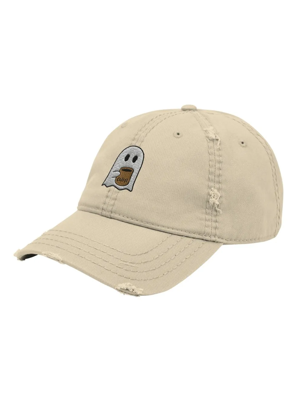 Coffee Ghost Embroidered Distressed Dad Hat