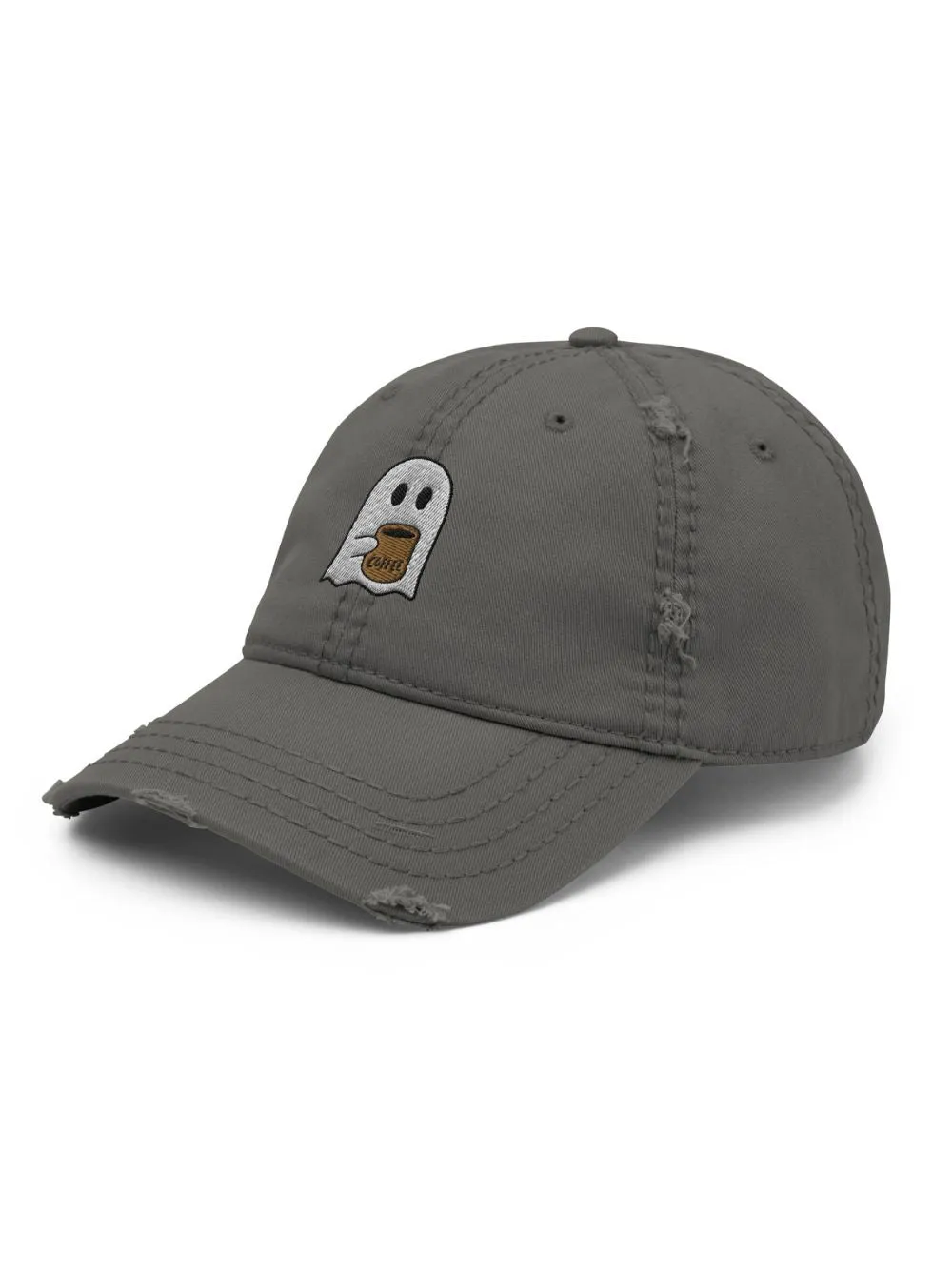 Coffee Ghost Embroidered Distressed Dad Hat