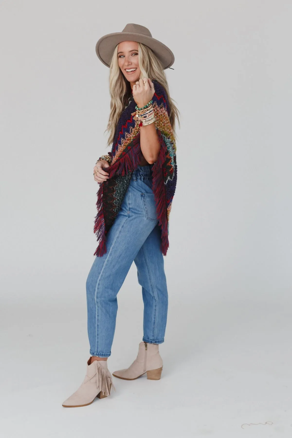 Color My World Poncho - Navy Wine