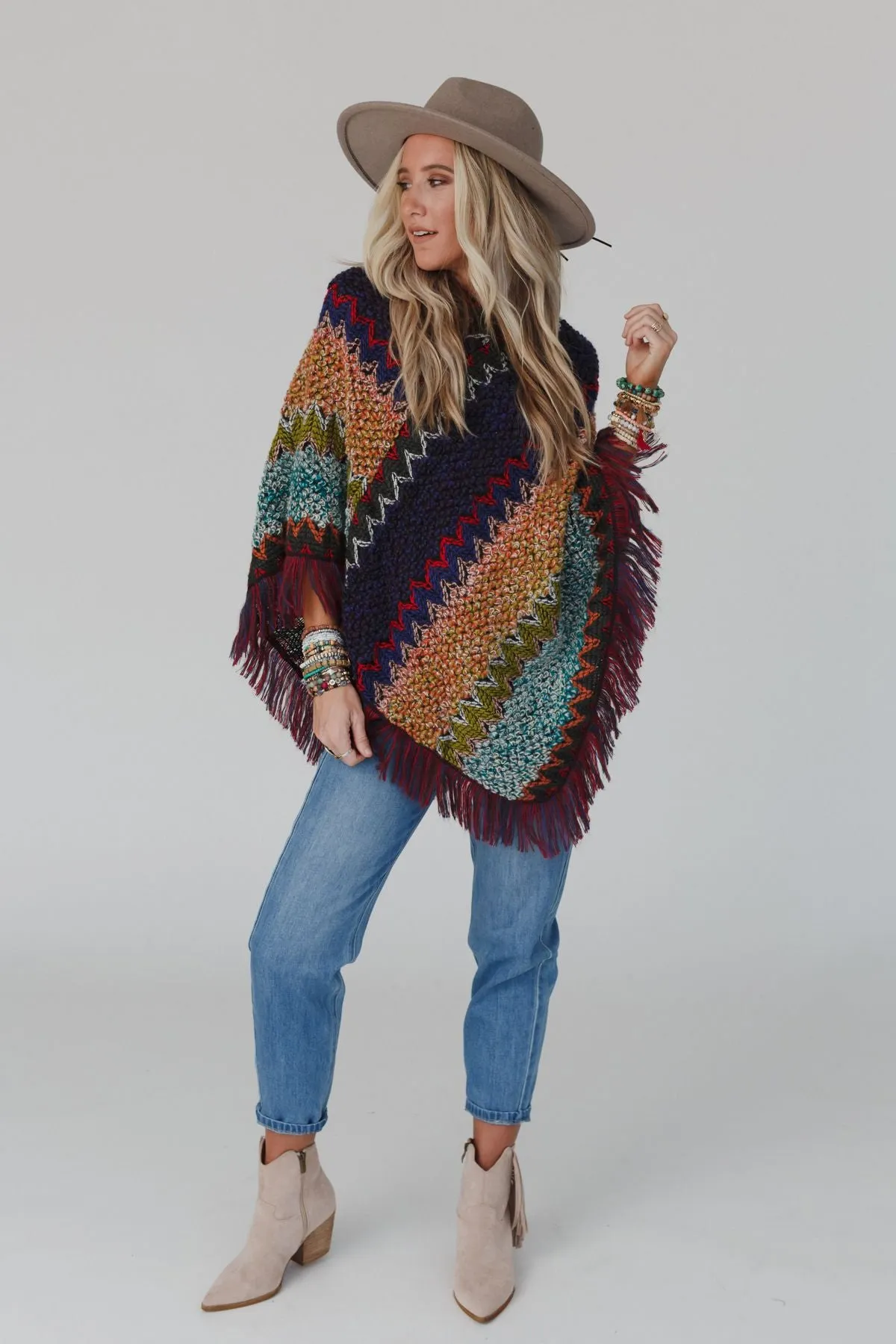 Color My World Poncho - Navy Wine