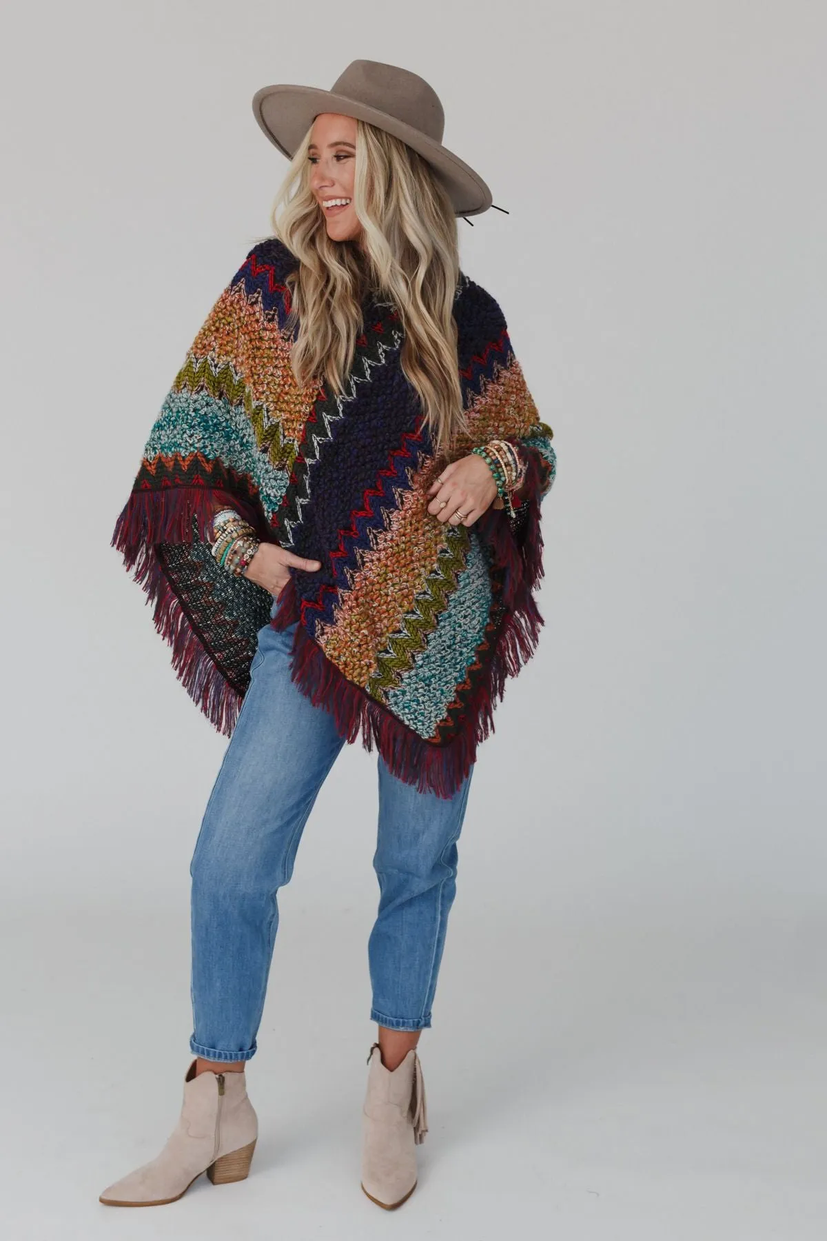 Color My World Poncho - Navy Wine