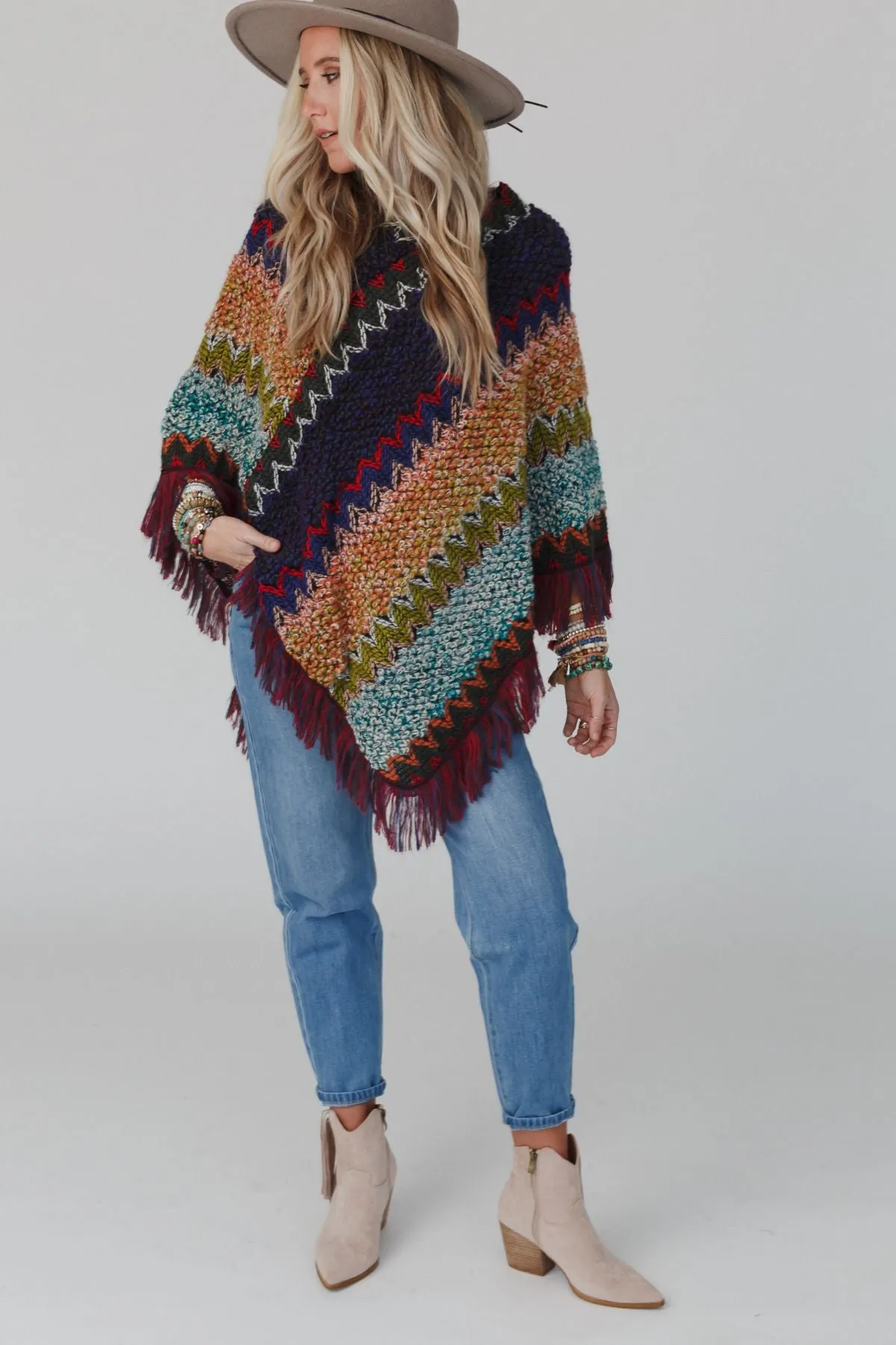 Color My World Poncho - Navy Wine