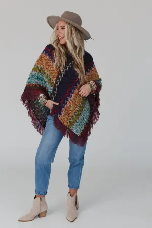 Color My World Poncho - Navy Wine