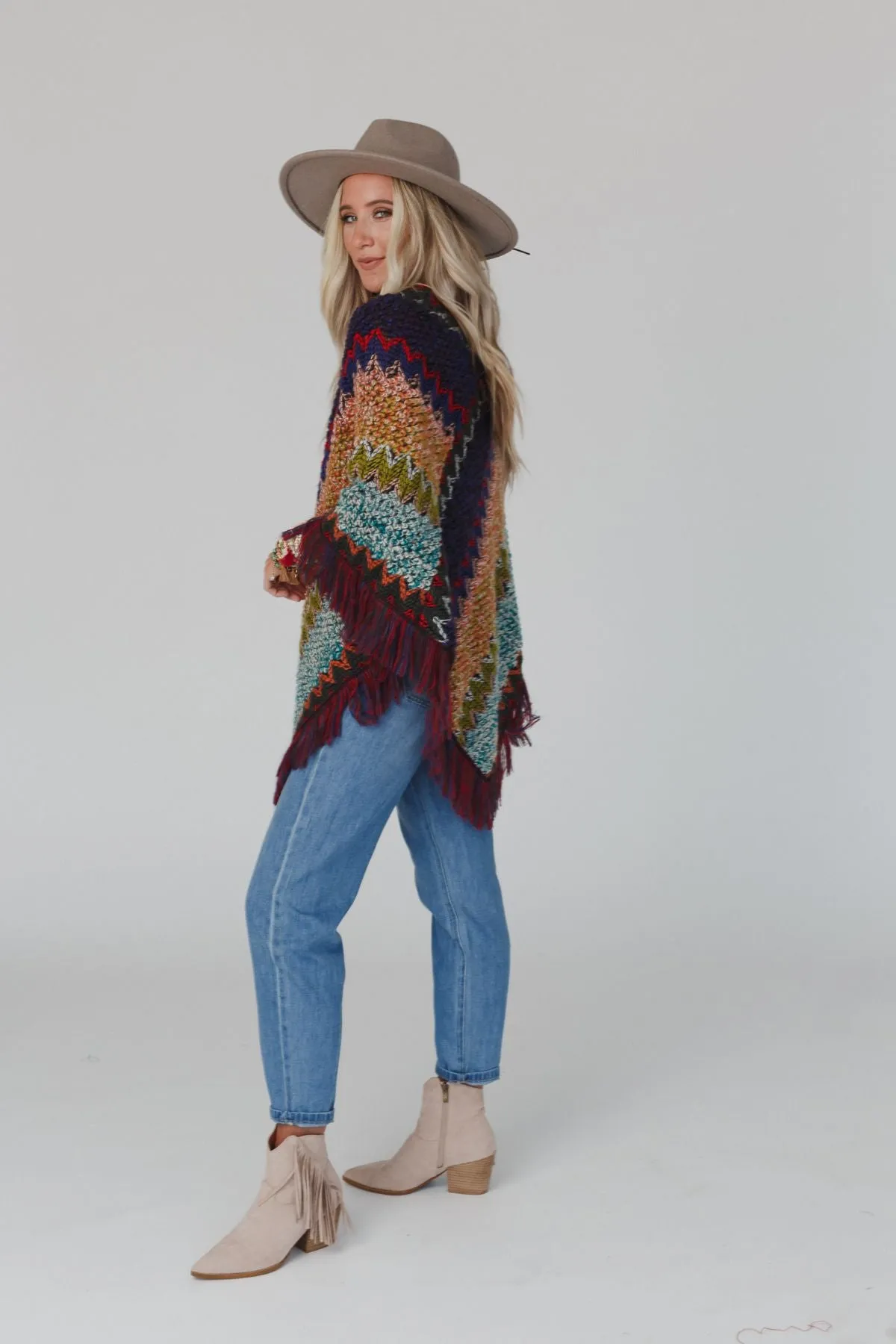 Color My World Poncho - Navy Wine