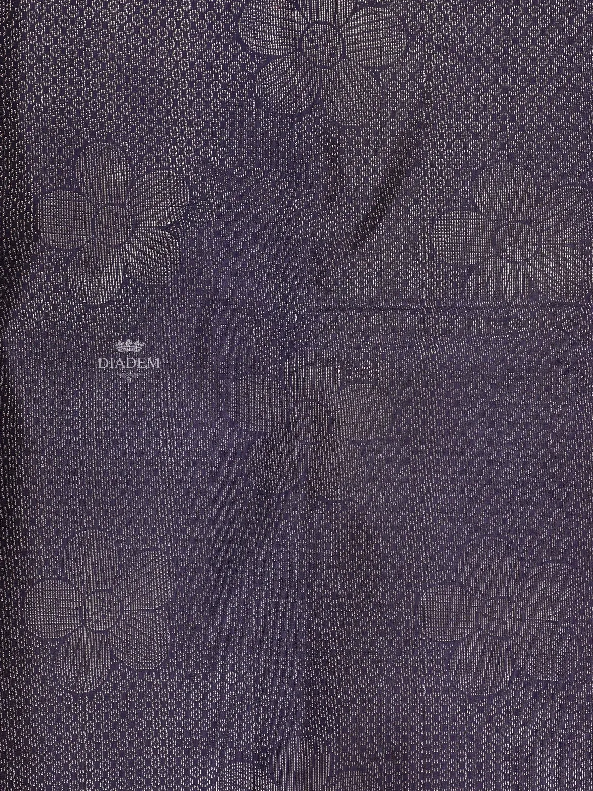 Dark Blue Pure Kanchipuram Bridal Silk Saree with Floral Jacquard Design on the Body with Contrast Border