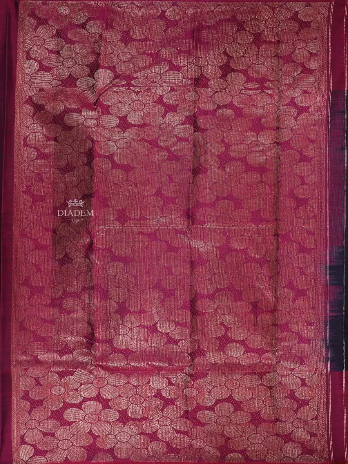 Dark Blue Pure Kanchipuram Bridal Silk Saree with Floral Jacquard Design on the Body with Contrast Border