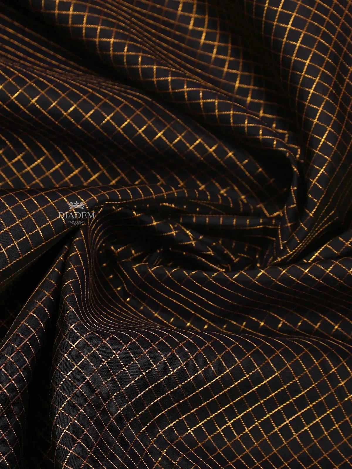Dark Blue Pure Kanchipuram Silk Saree with Checks Design on the Body with Zari Border