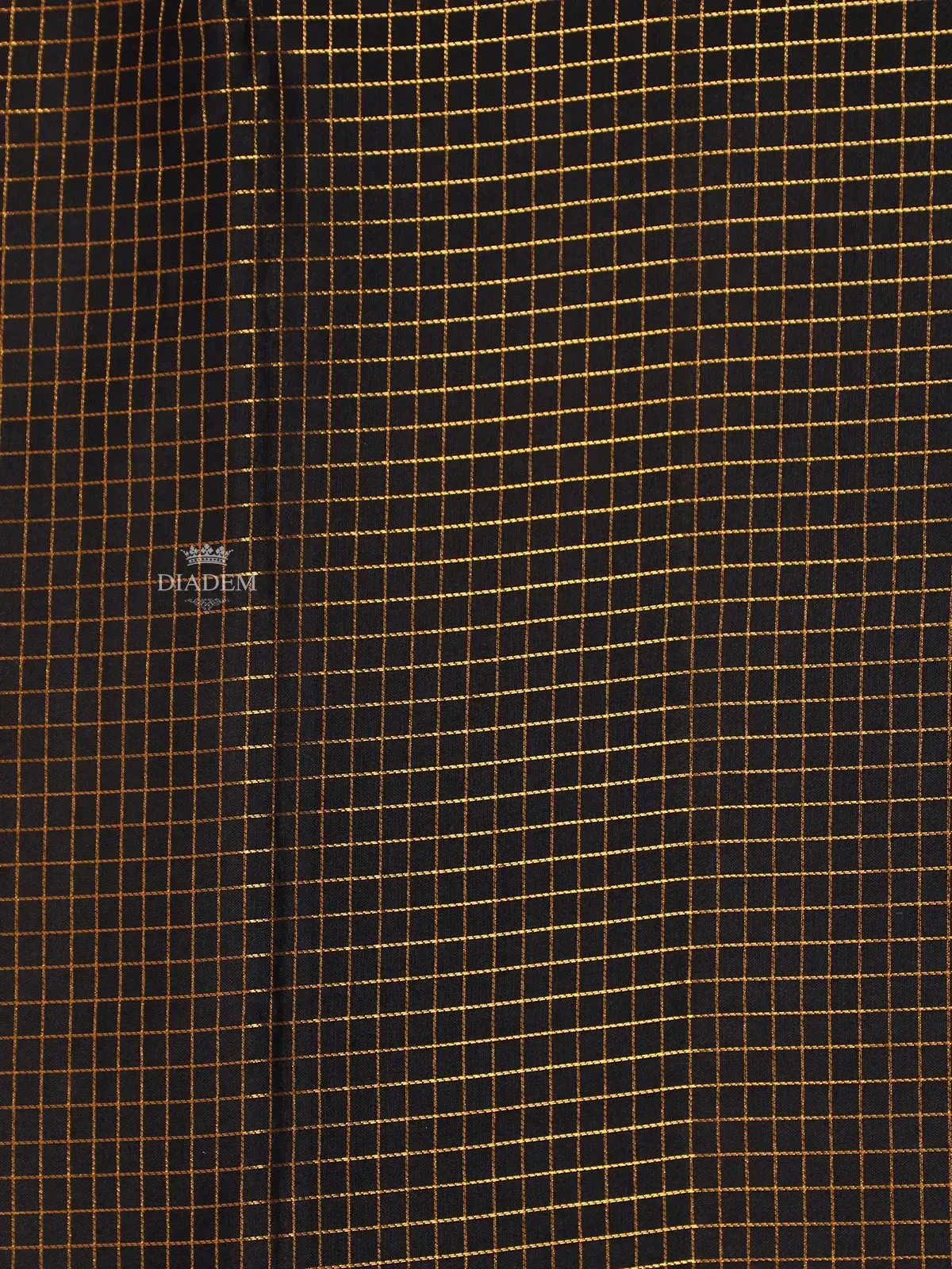 Dark Blue Pure Kanchipuram Silk Saree with Checks Design on the Body with Zari Border
