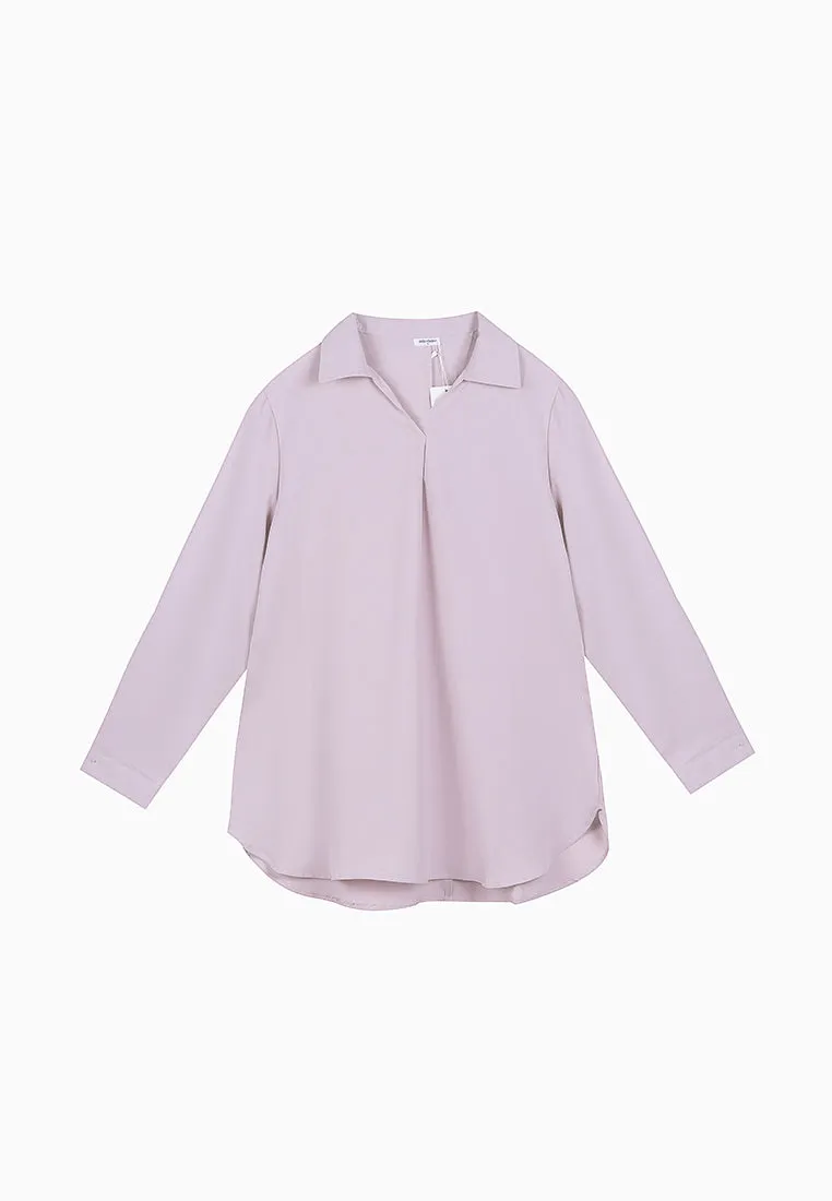 Denisia Skipper Collar Long Sleeve Blouse - Pink Lilac