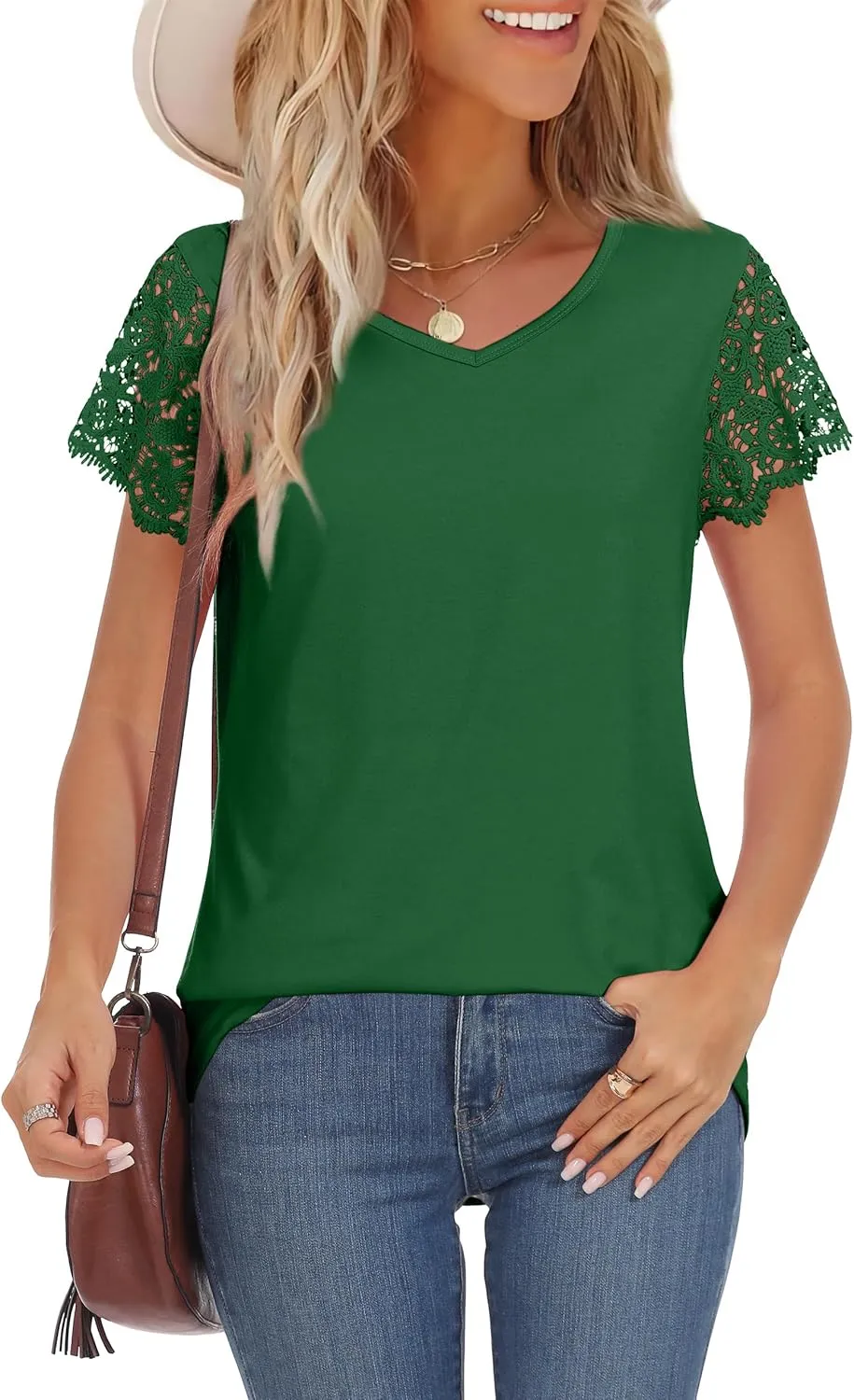Desol Womens Summer Lace Tops Trendy 2025 Short Sleeve Tshirts Shirts Business Casual V Neck Blouses Summer Clothes