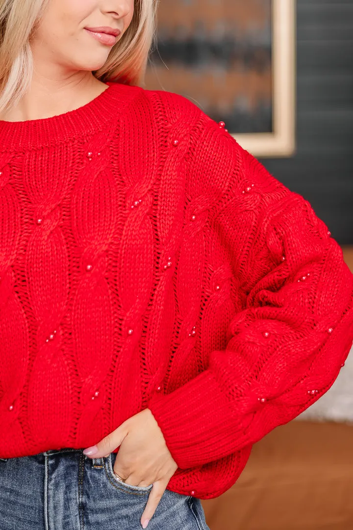 Dripping In Pearls Sweater | {Red}