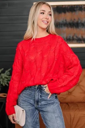 Dripping In Pearls Sweater | {Red}