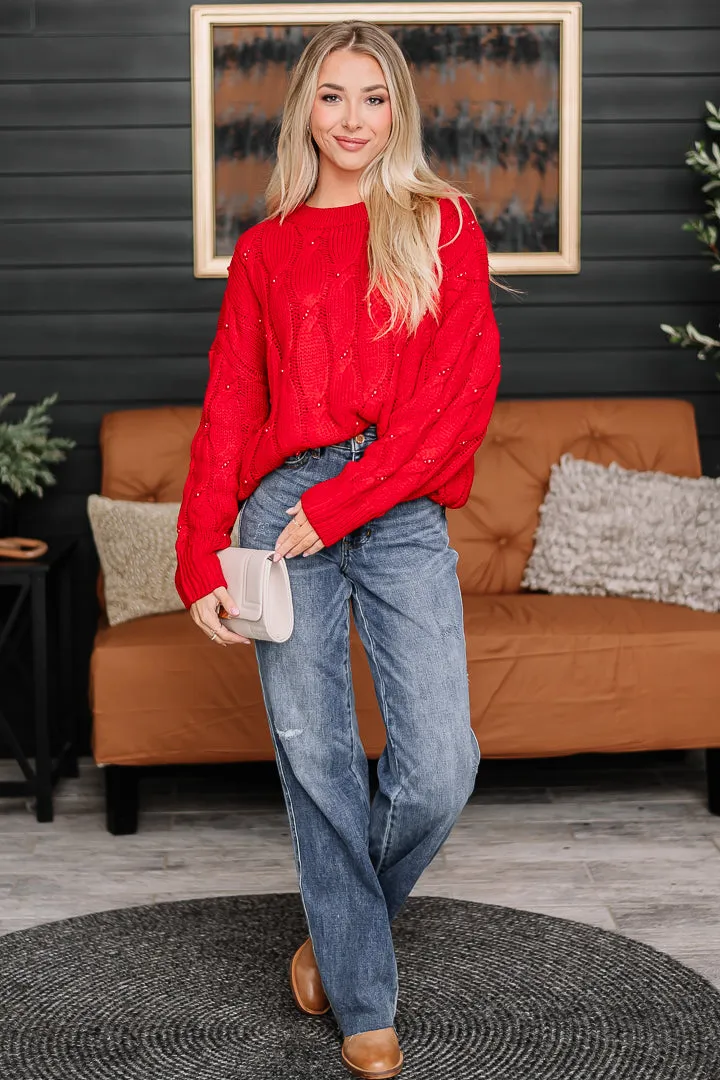 Dripping In Pearls Sweater | {Red}