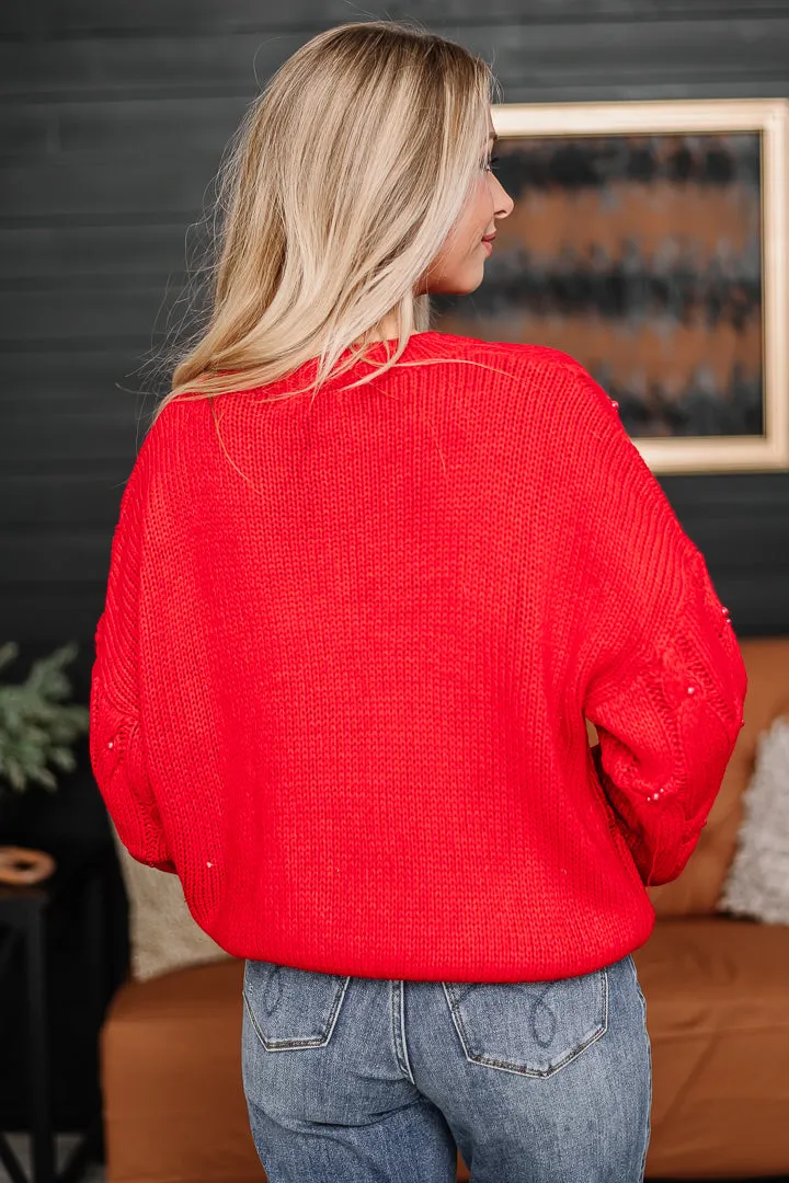 Dripping In Pearls Sweater | {Red}