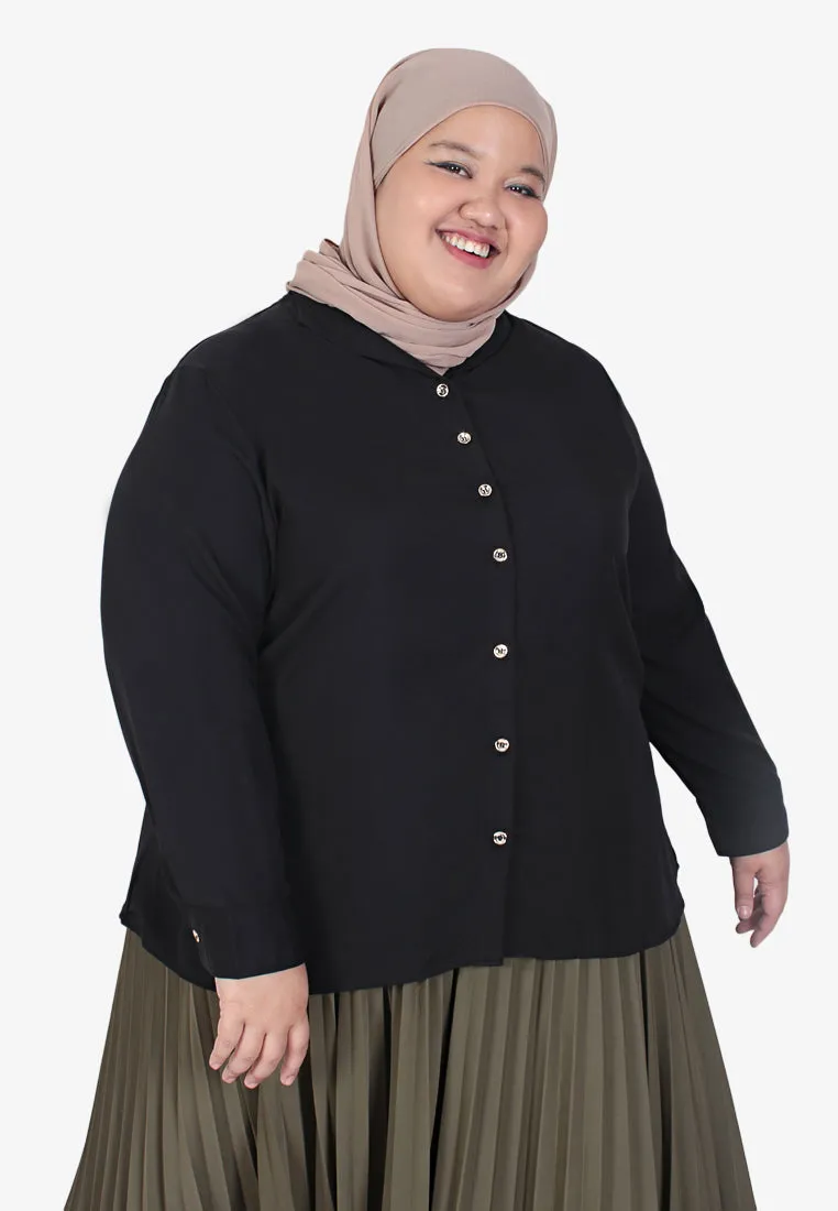 Florencia Folding Collar Button Blouse - Black
