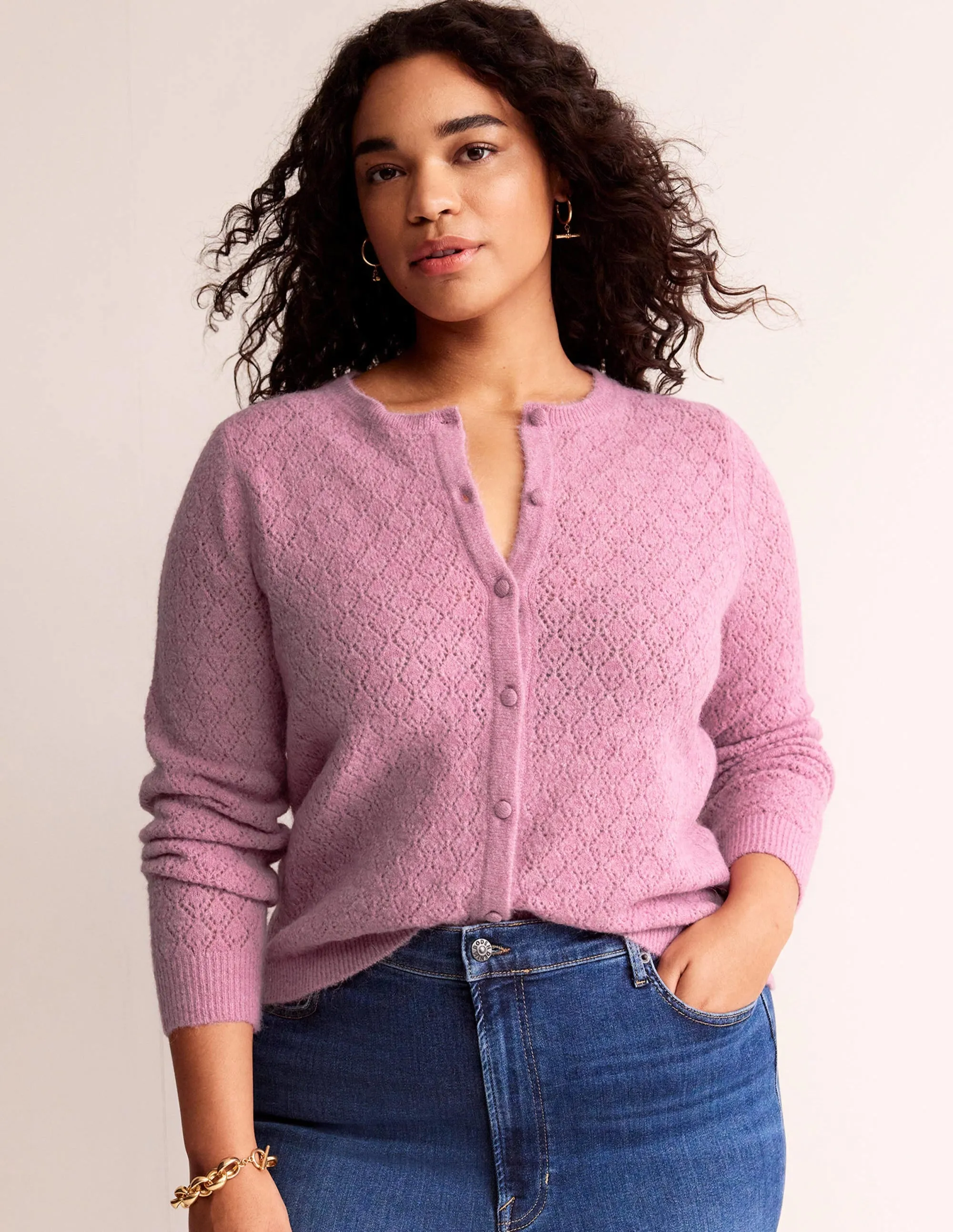 Fluffy Pointelle Cardigan-Strawberry Sherbet