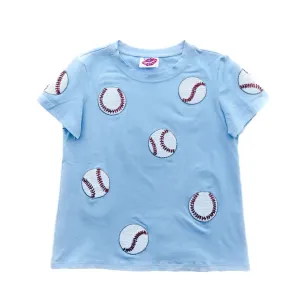 Fly Balls Powder Blue Baseball Tee