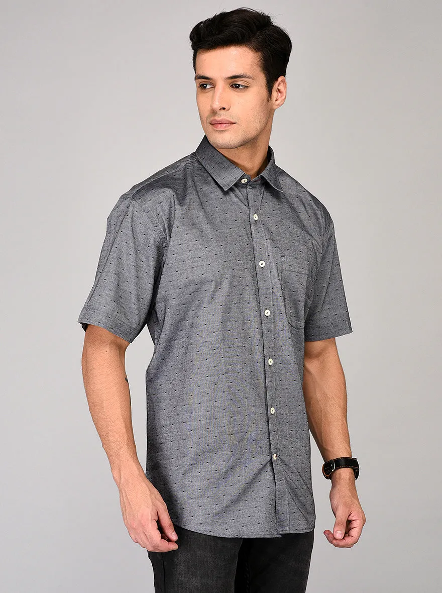 Greenfibre Grey & Black Printed Regular Fit Casual Shirt