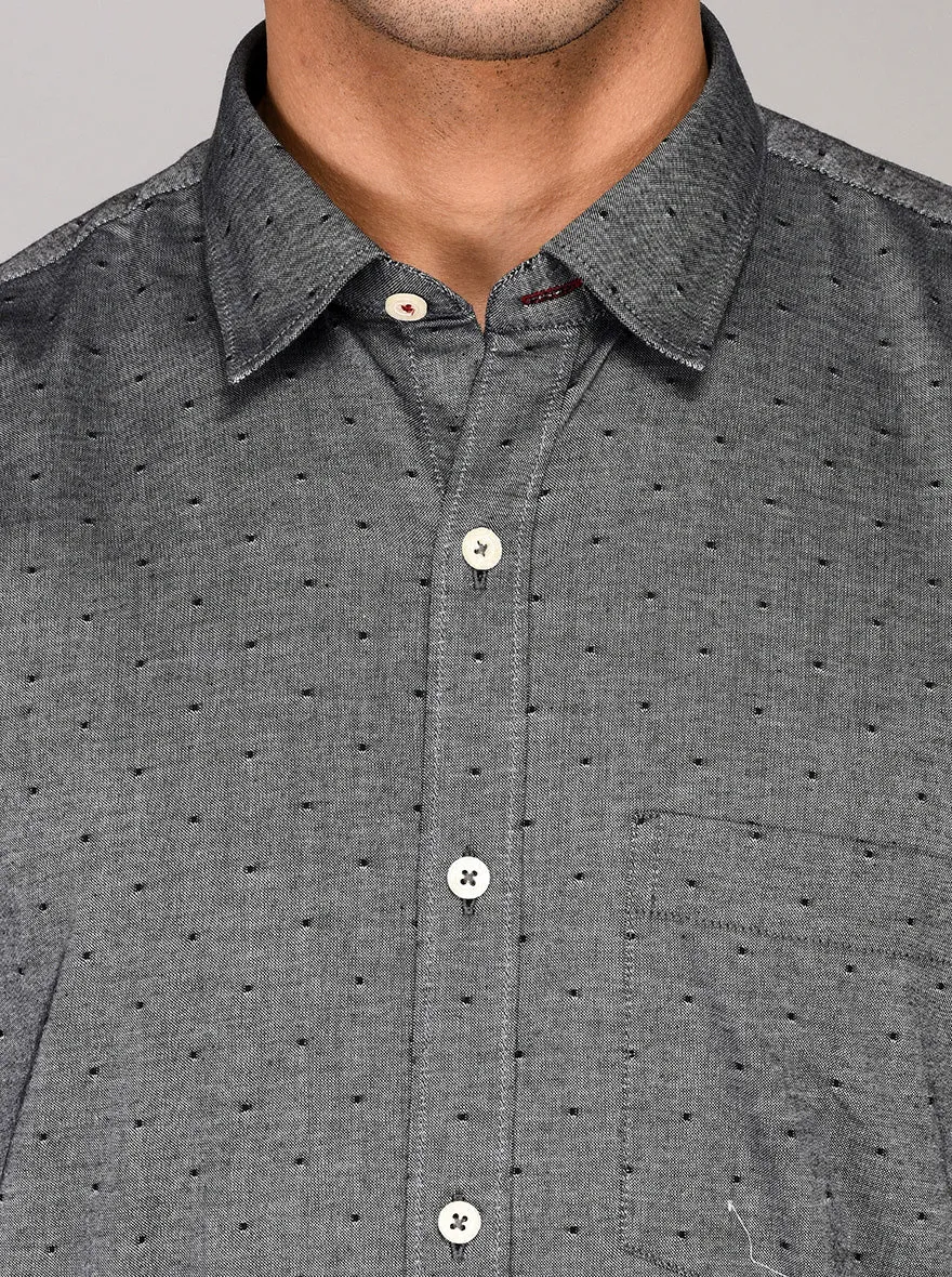 Greenfibre Grey & Black Printed Regular Fit Casual Shirt