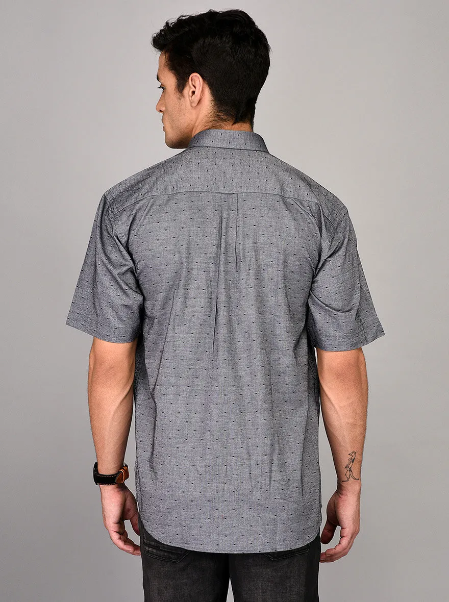 Greenfibre Grey & Black Printed Regular Fit Casual Shirt