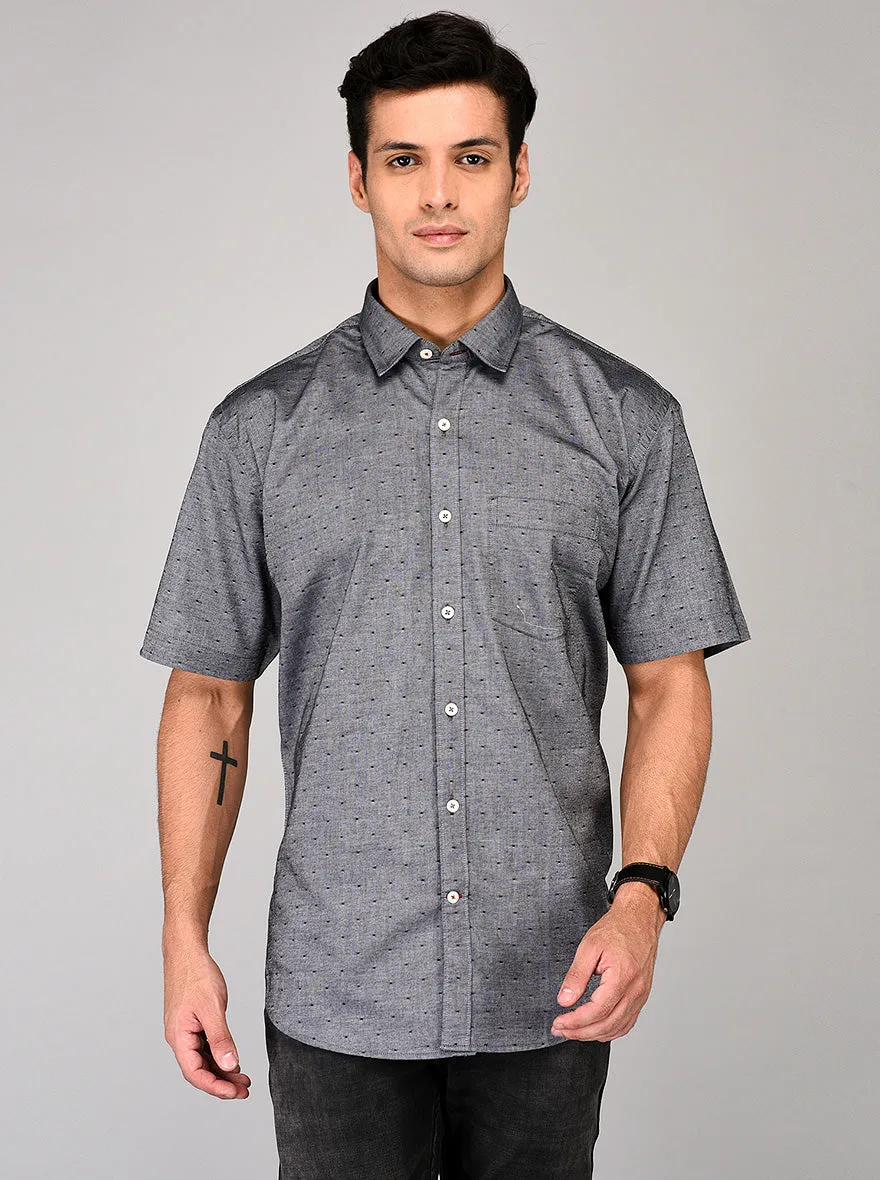 Greenfibre Grey & Black Printed Regular Fit Casual Shirt