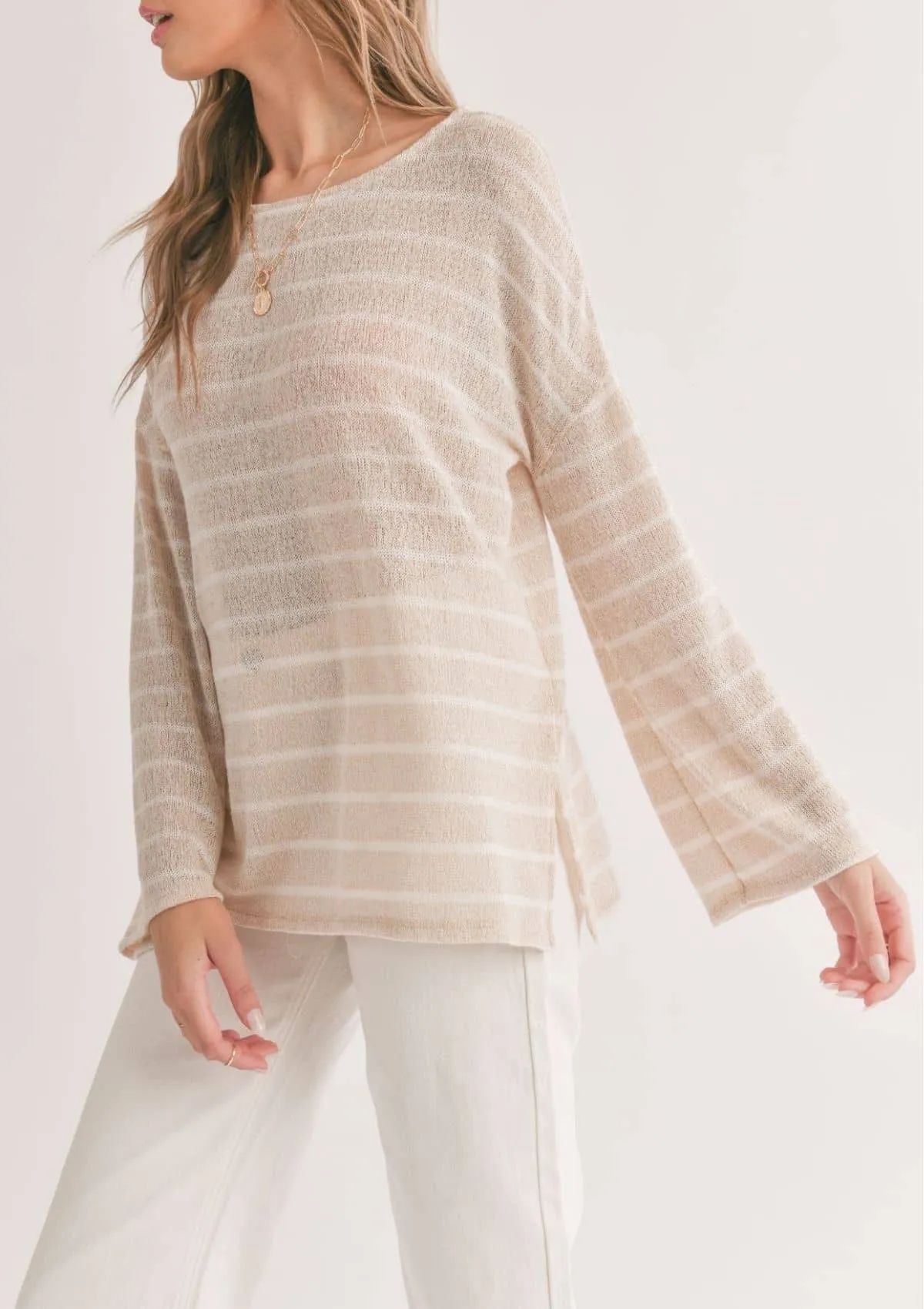 Horizon Bell Sleeve Striped Top - Sand